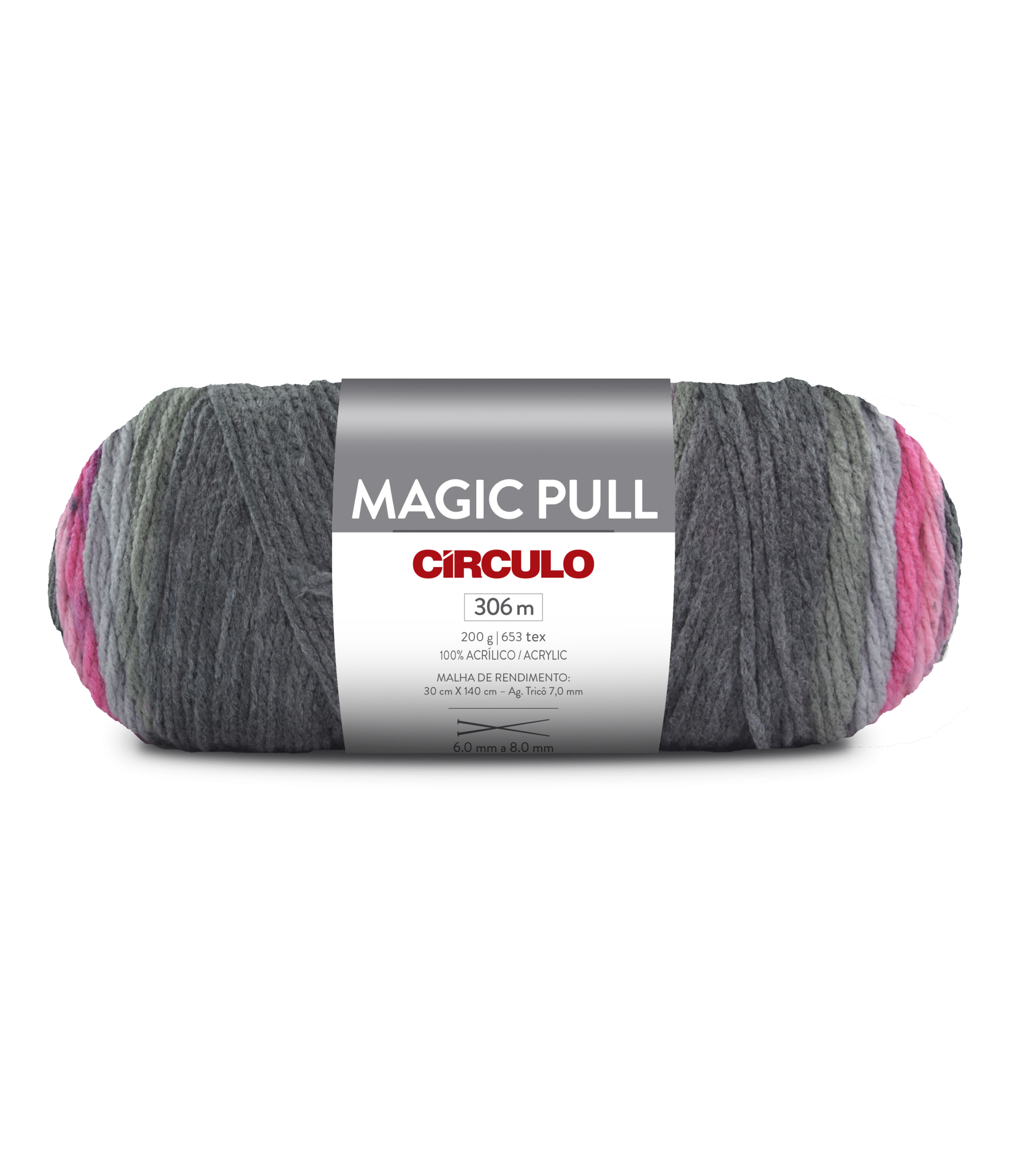 Novelo de lã multicolorida com rótulo Magic Pull da Circulo