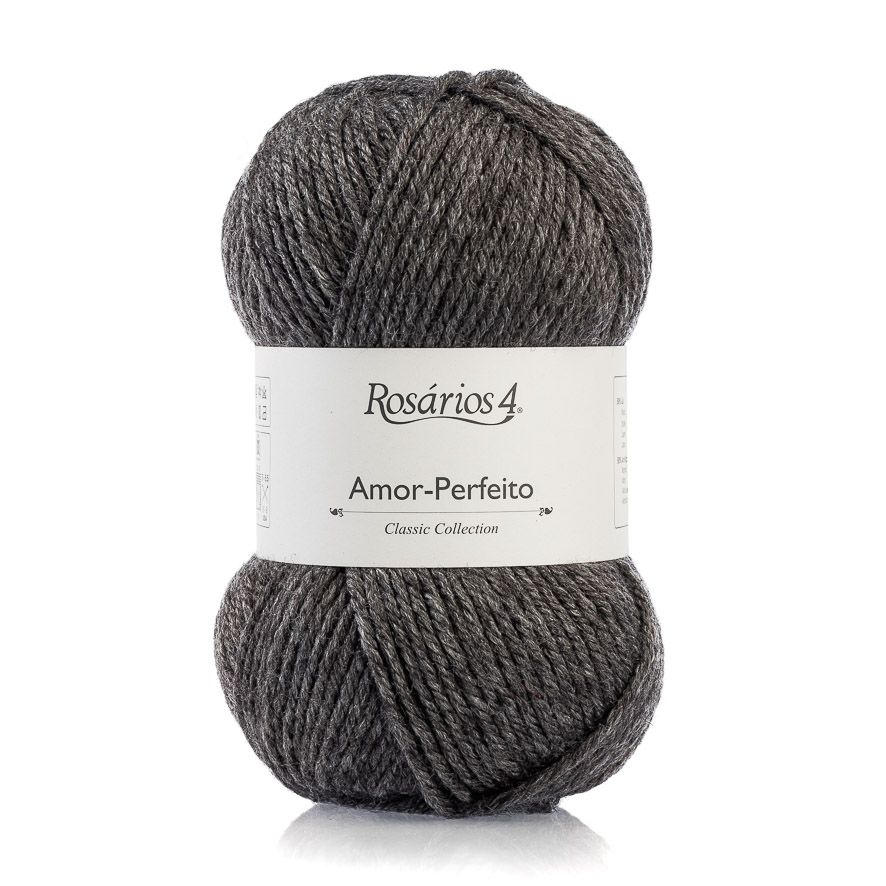 Novelo de lã cinzenta escura com etiqueta Rosários4 Amor-Perfeito