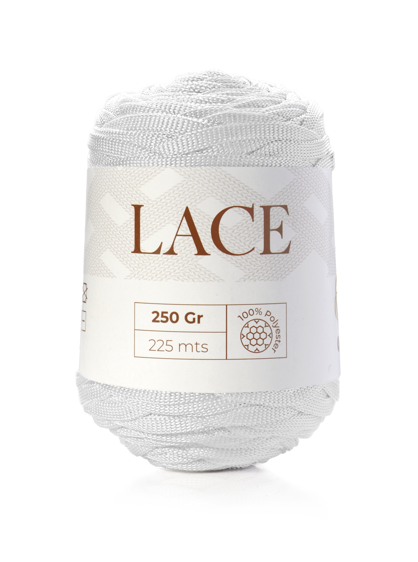 Novelo de linha branca 100% poliéster com etiqueta lace 250 Gr 225 mts
