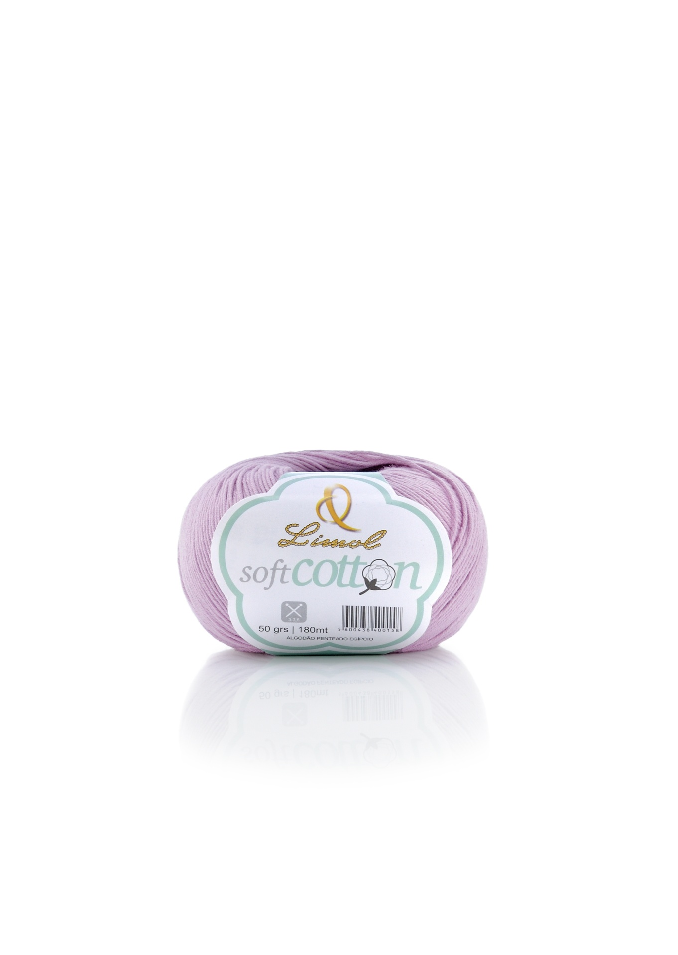 Novelo de lã cor-de-rosa claro com etiqueta branca