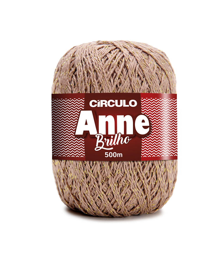 Novelo de fio rosa com brilho dourado, marca Círculo Anne Brilho, 500m.