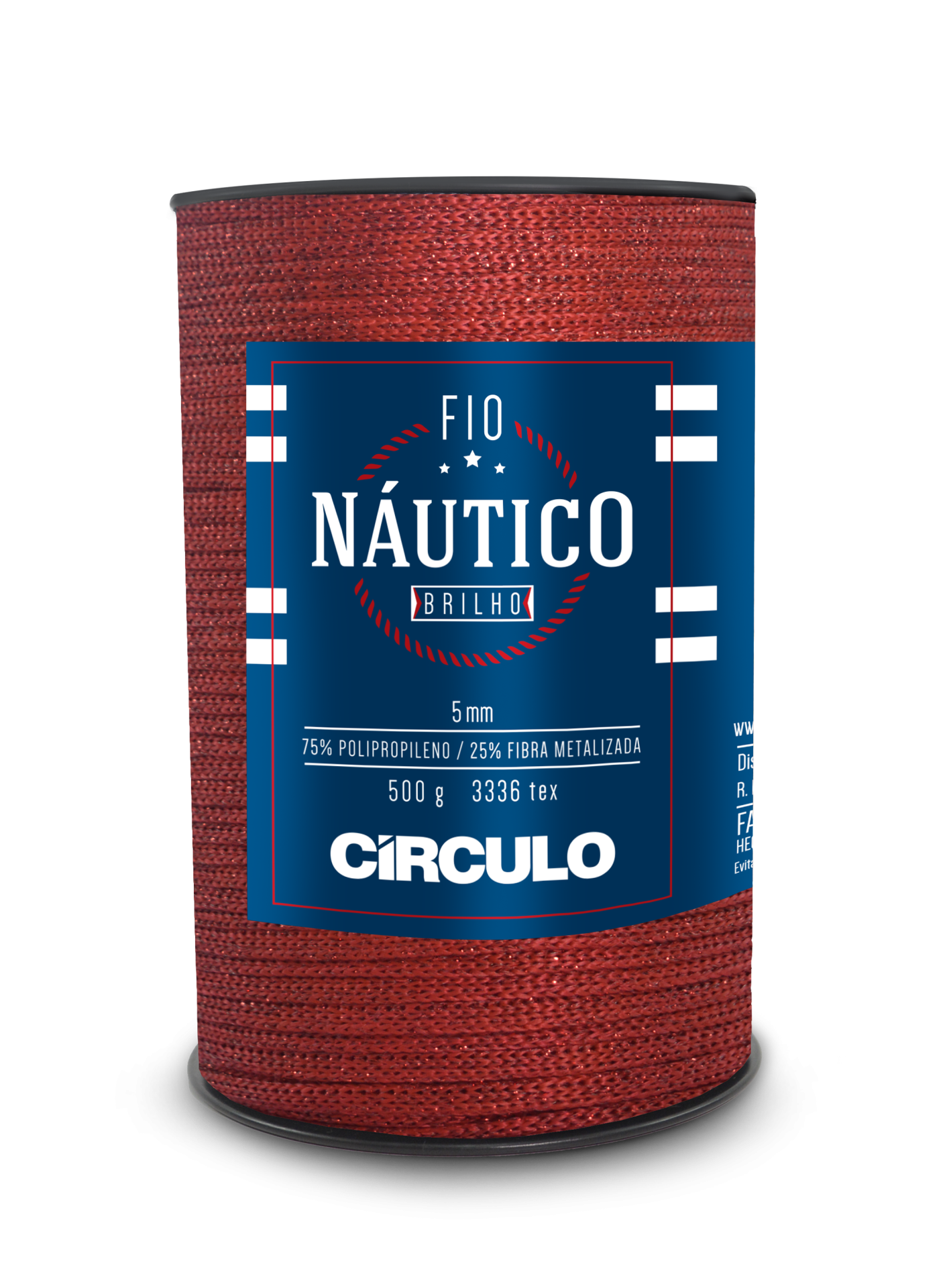 Rolo de fio náutico vermelho de 5 mm com etiqueta azul da marca Círculo
