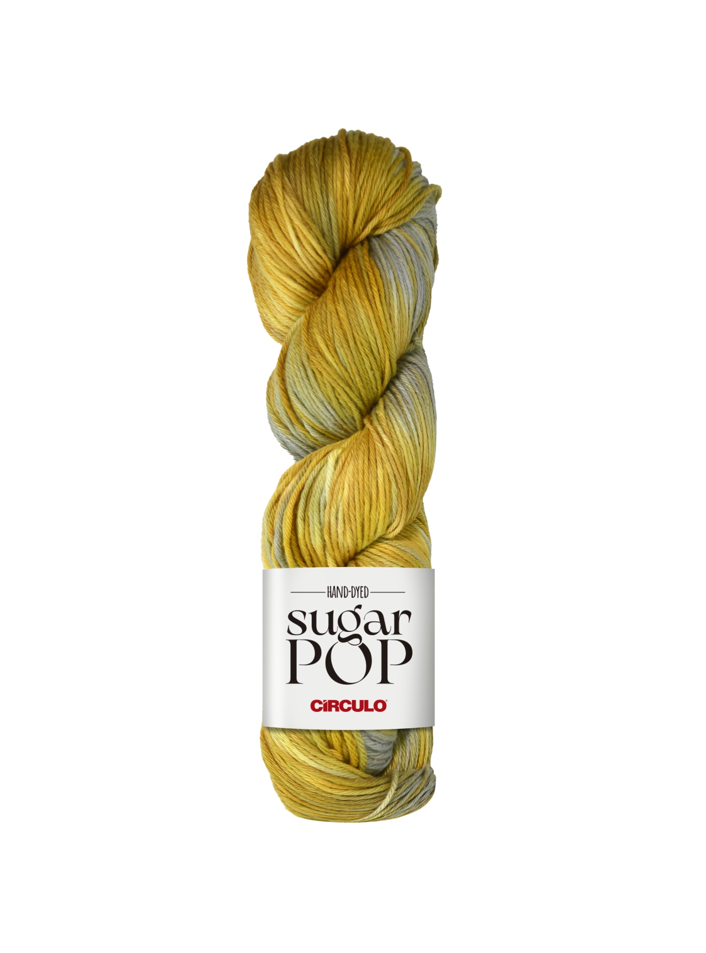 Novelo de fio de lã multicolorido com etiqueta