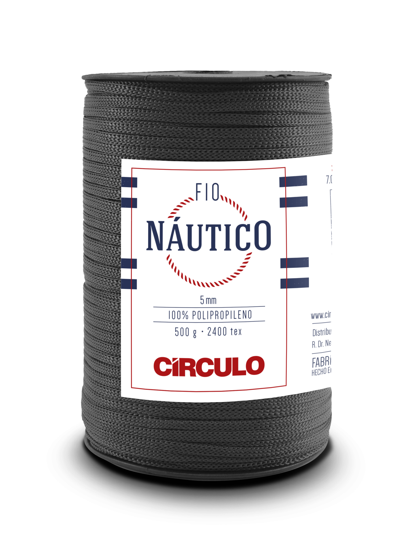 Rolo de fio náutico cinzento escuro com etiqueta branca