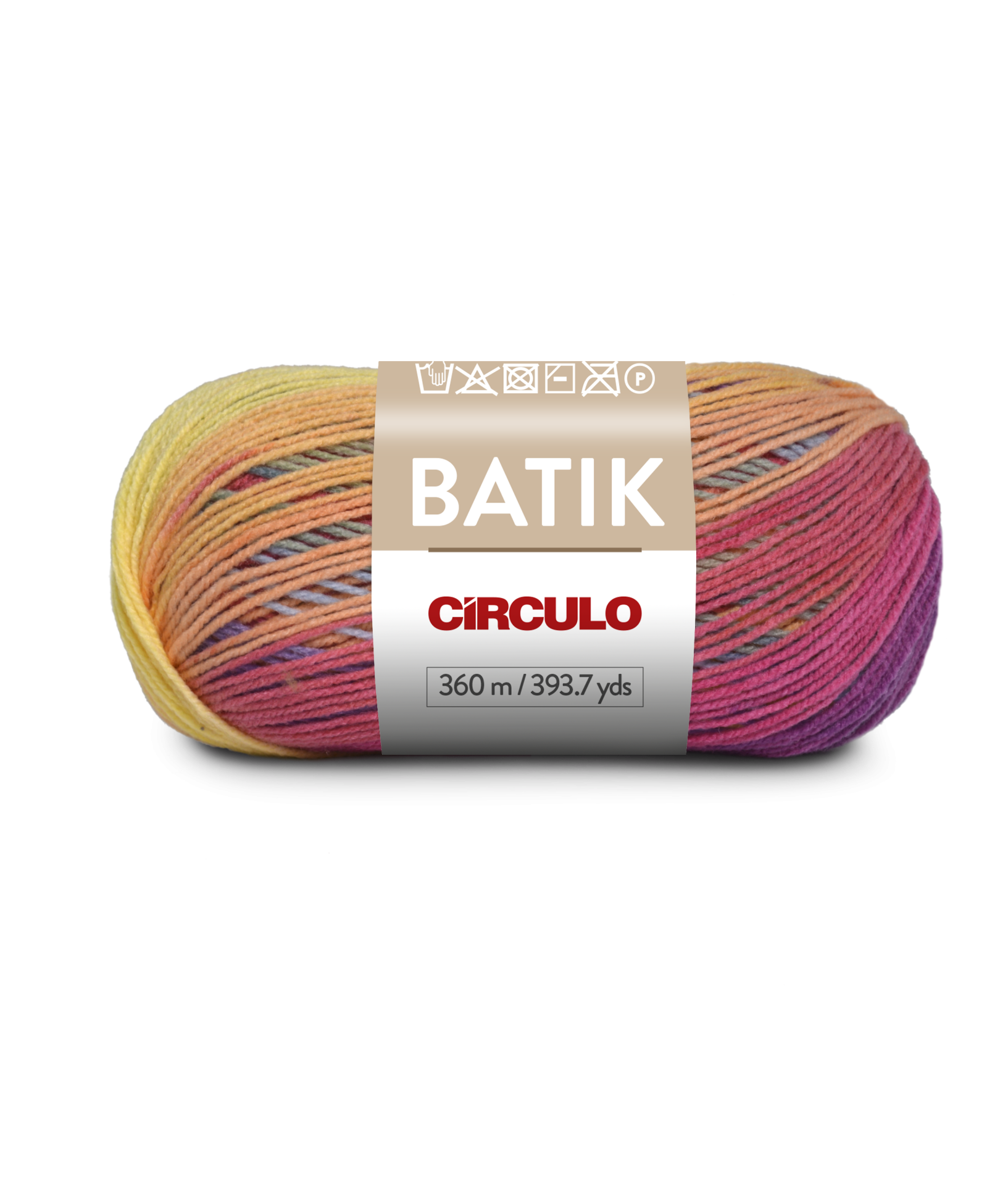 Ovillo de fio colorido degradé com etiqueta branca