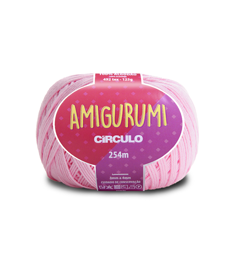 Novelo de fio rosa para amigurumi com etiqueta da marca Círculo