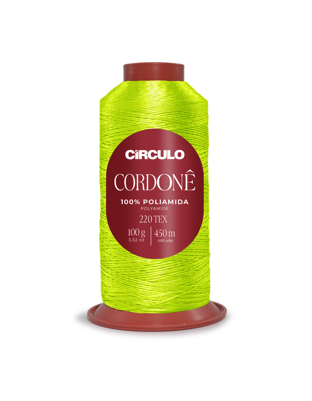 Carretel de linha verde fluorescente CÍRCULO CORDONÊ 100% poliamida.