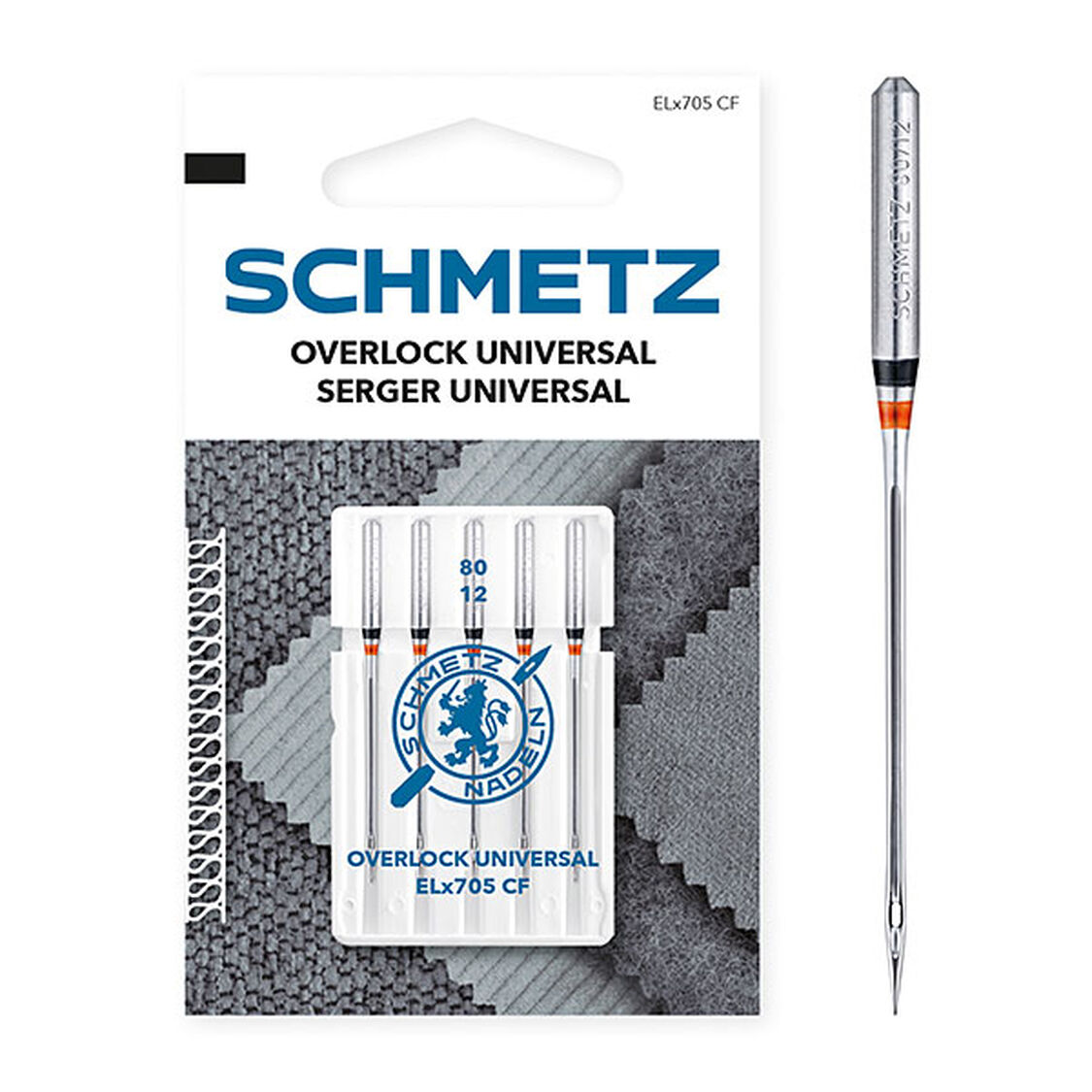 Agulhas Schmetz Overlock Universal ELx705 CF tamanho 80/12 em embalagem