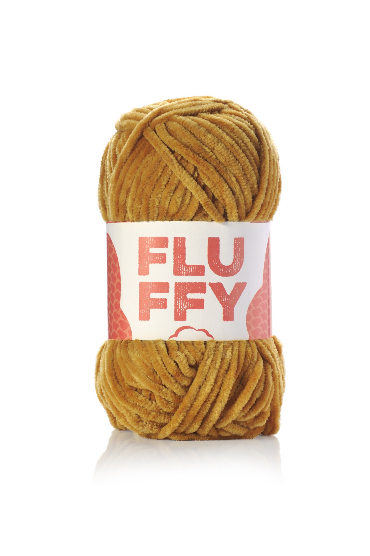 Novelo de fio chenille castanho claro com etiqueta FLUFFY