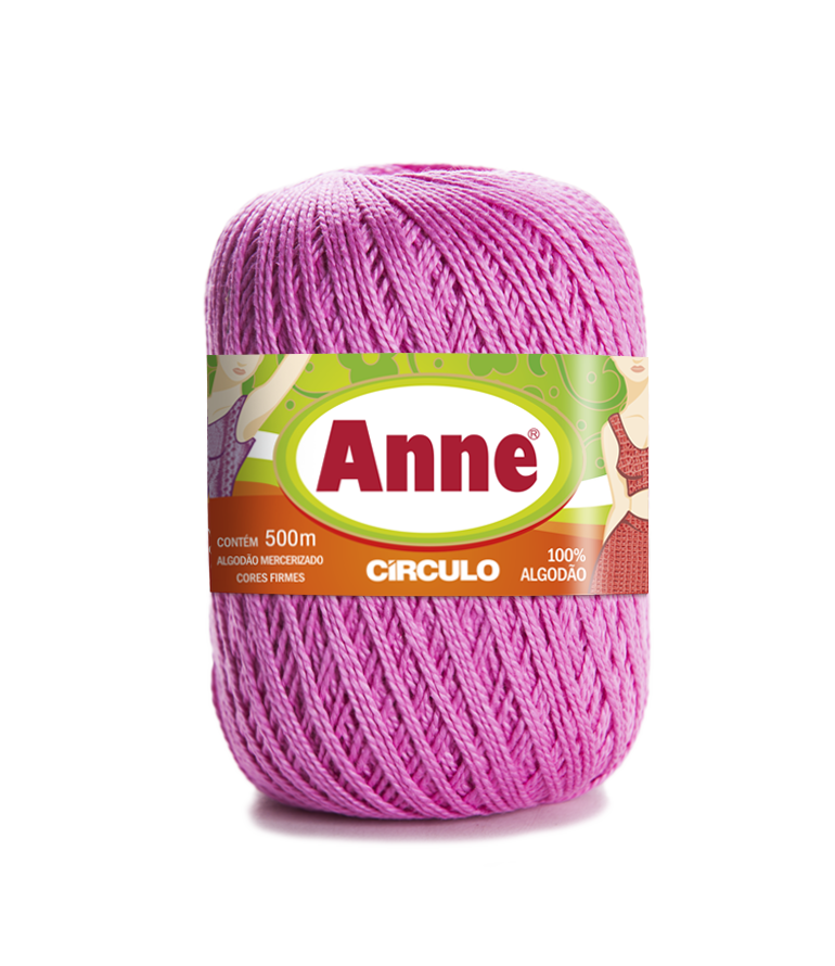 Novelo de fio de algodão rosa Anne com rótulo CÍRCULO
