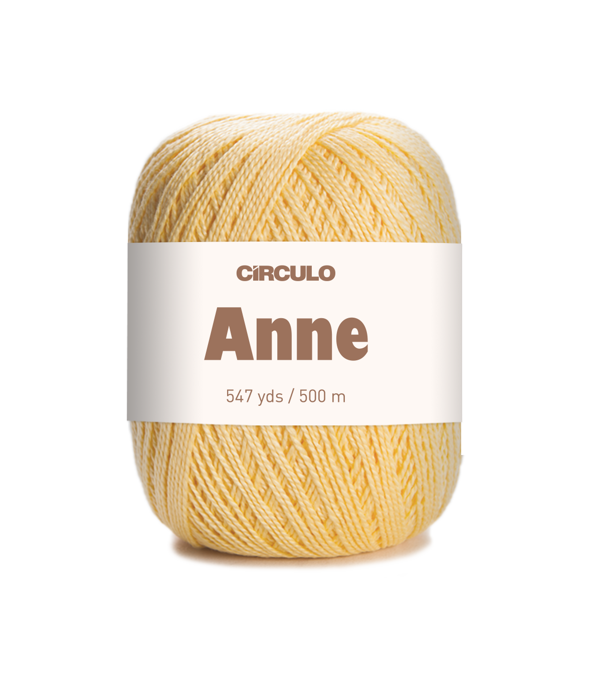 Rolo de linha amarelo claro com etiqueta Círculo Anne
