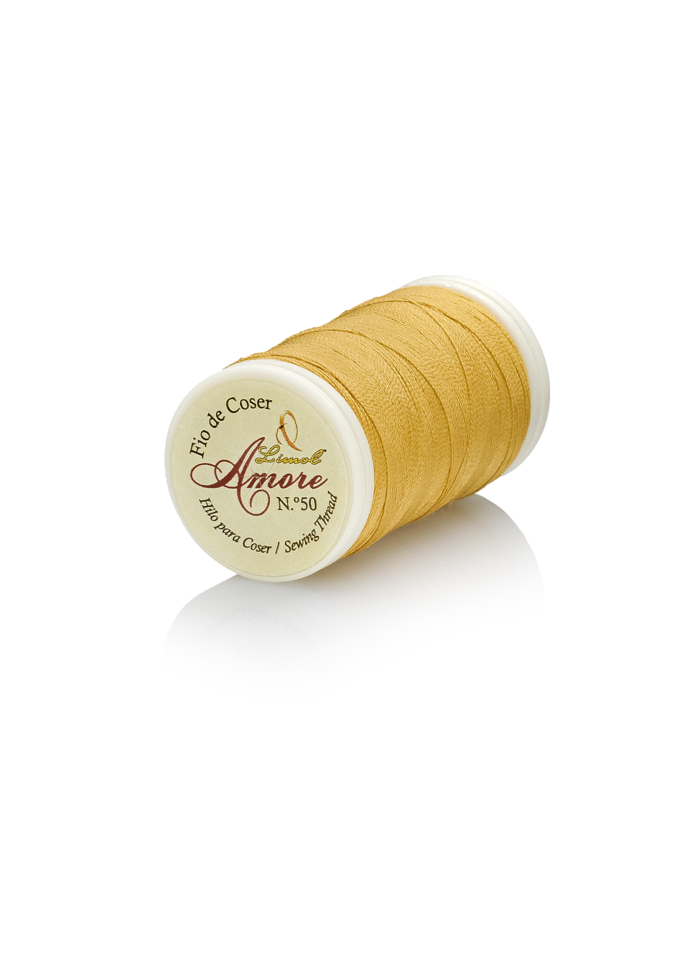 Rolo de linha de coser amarelo dourado da marca Amore Nº 50