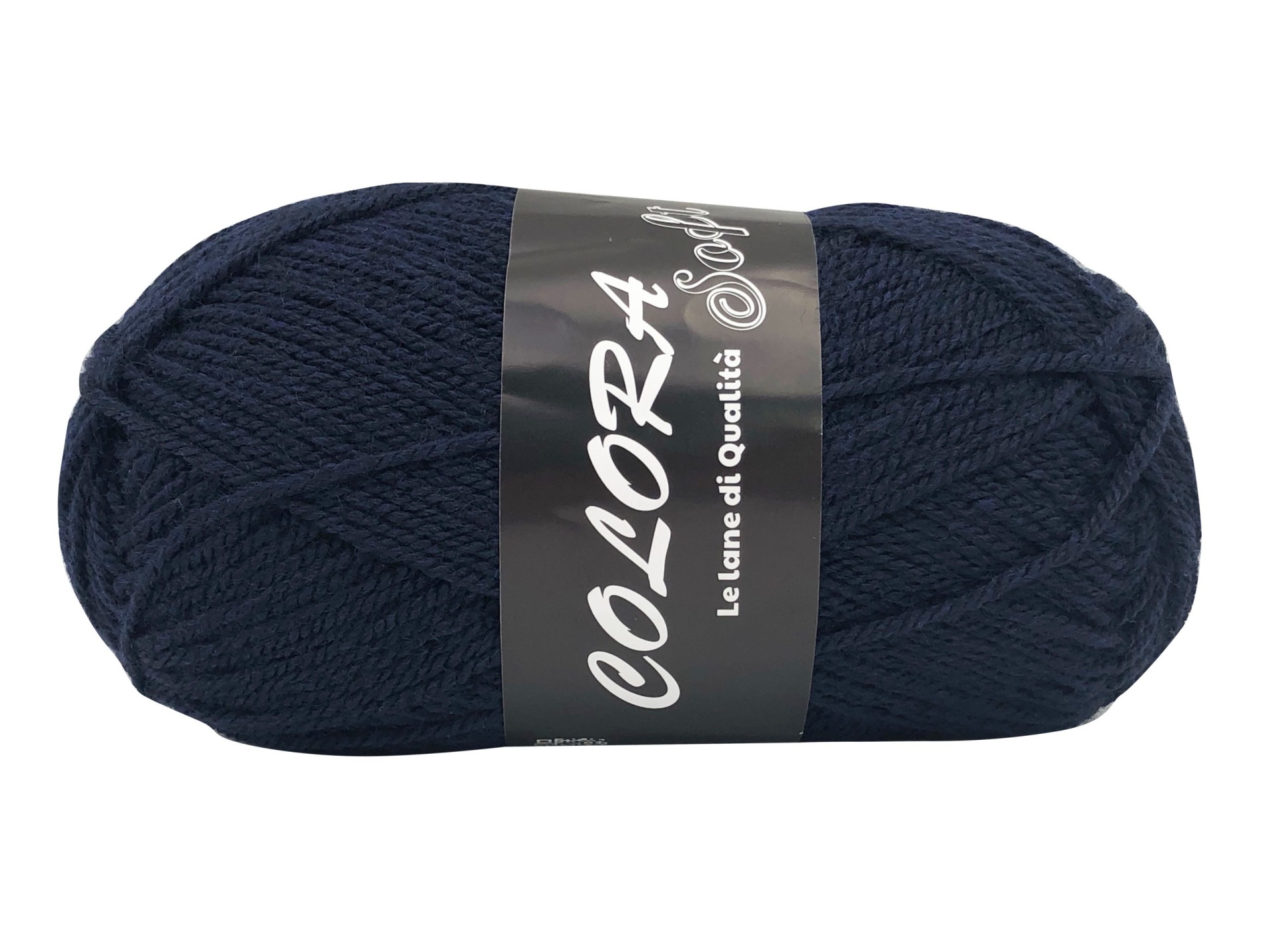Novelo de lã azul escura com etiqueta preta