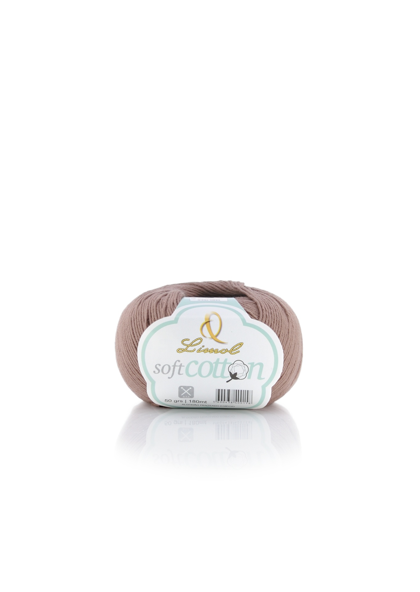 Novelo de lã de algodão bege da Licorelle com etiqueta branca