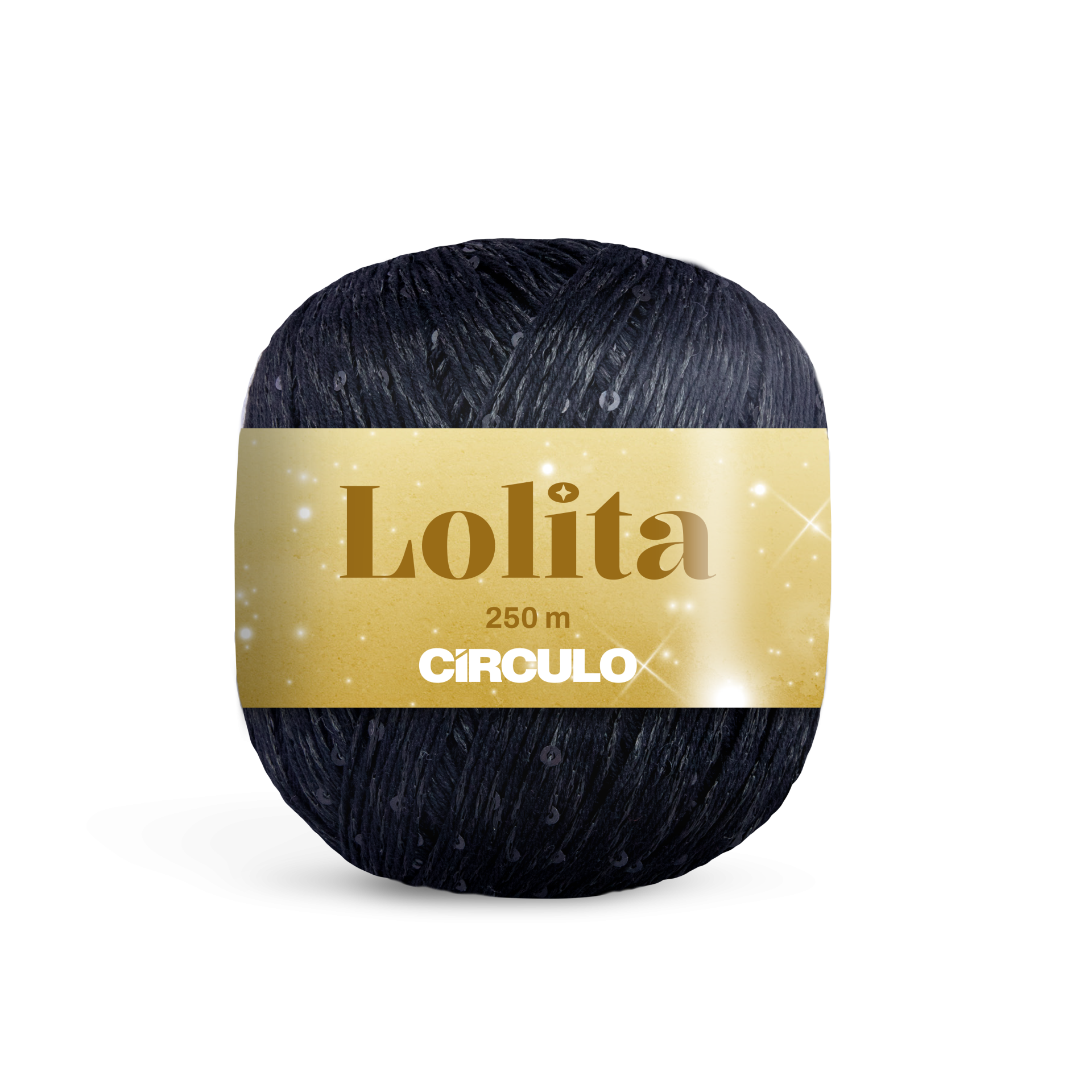 Novelo de fio preto com etiqueta dourada Lolita CIRCULO