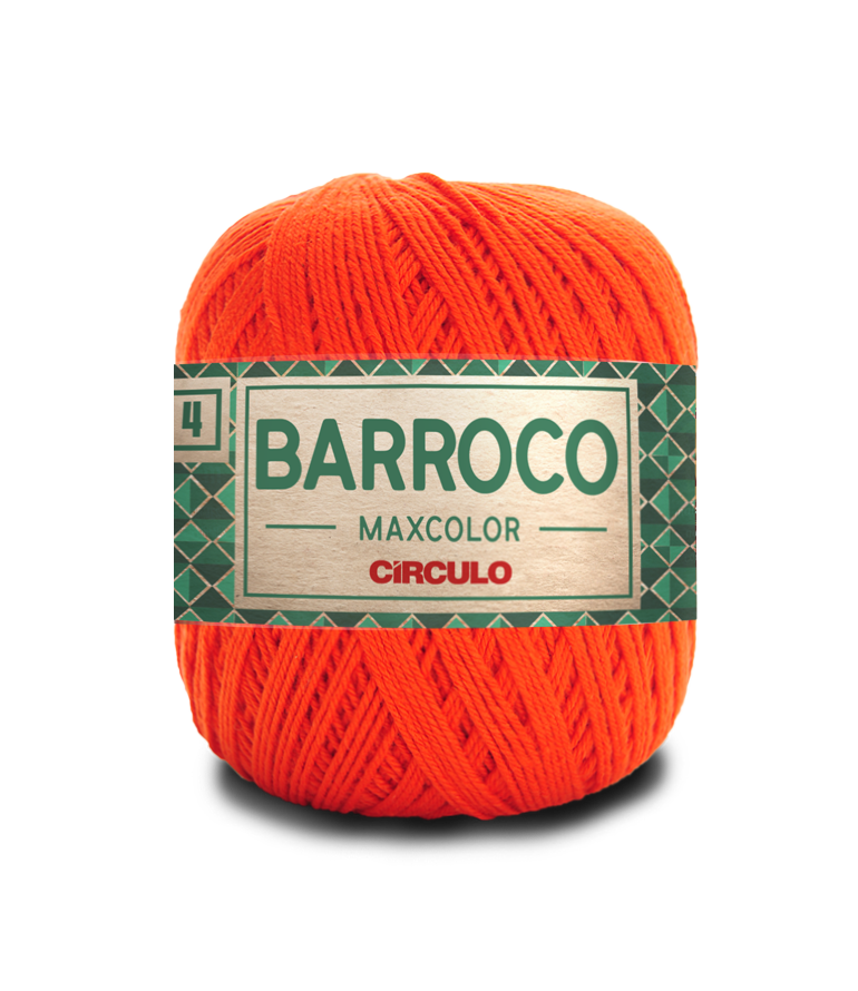 Novelo de fio laranja barroco Maxcolor CIRCULO com etiqueta verde e bege