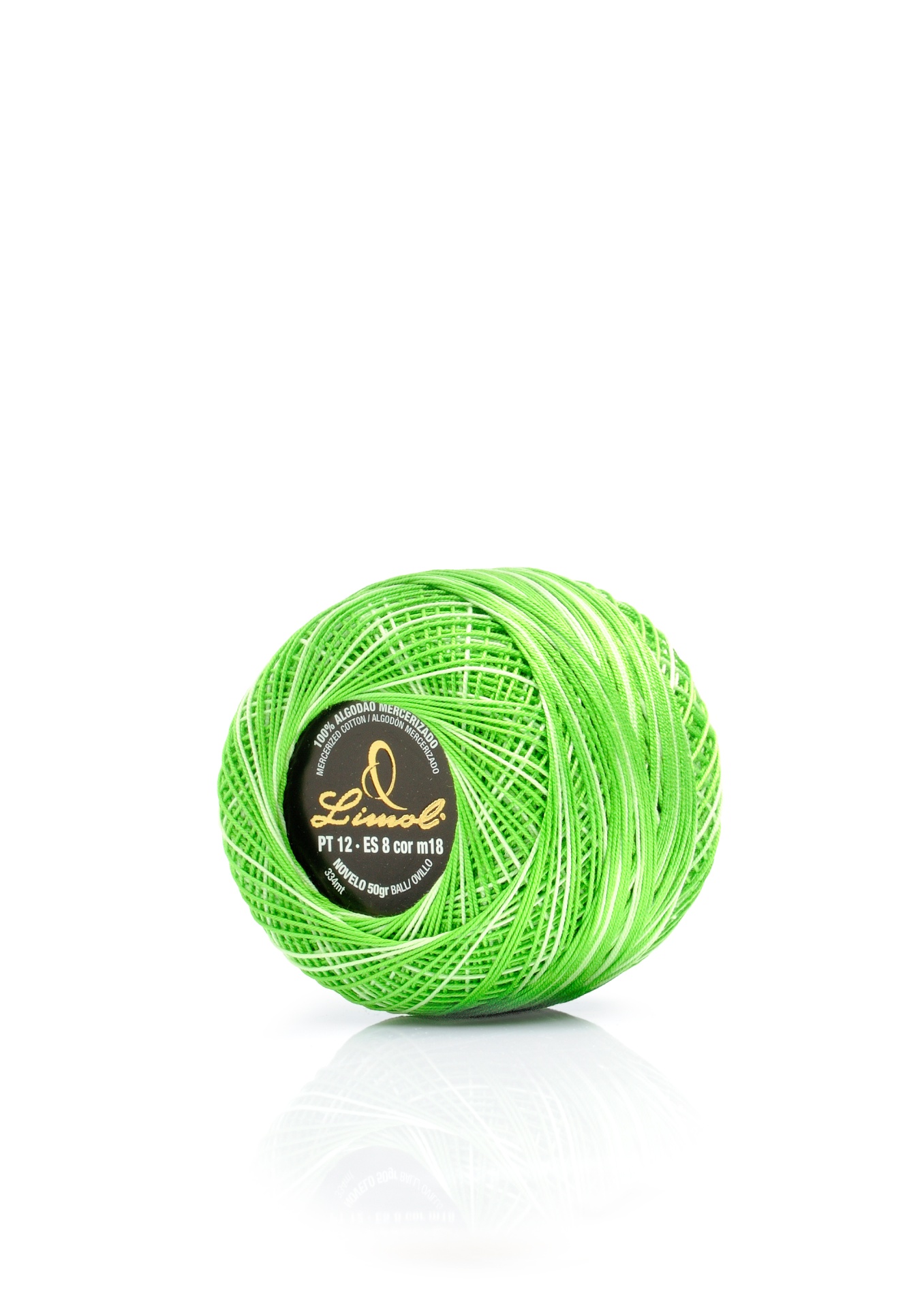 Rolo de linha verde fluorescente com etiqueta preta no centro