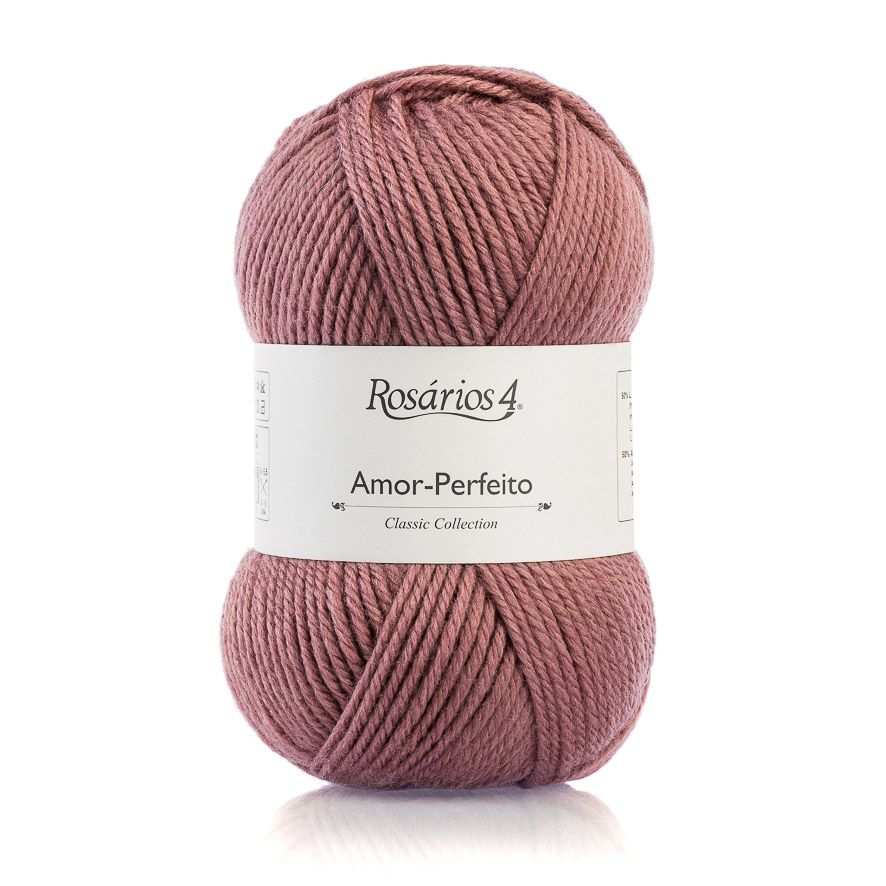 Novelo de lã rosa antigo com etiqueta Rosários 4 Amor-Perfeito Classic Collection