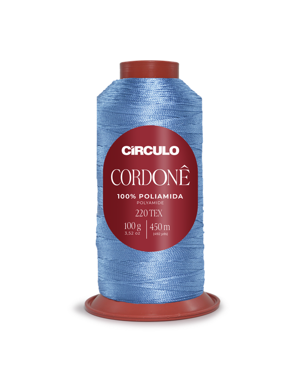 Rolo de linha azul claro CÍRCULO CORDONÊ com etiqueta vermelha