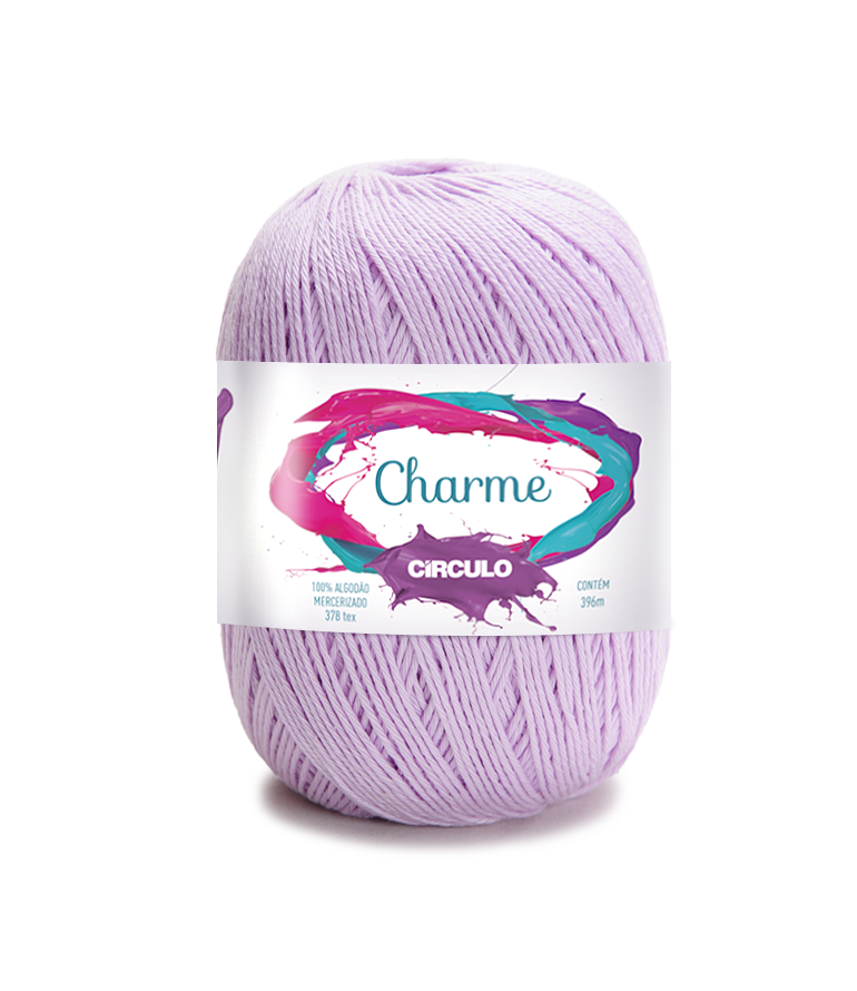 Rolo de fio de algodão lilás com etiqueta branca