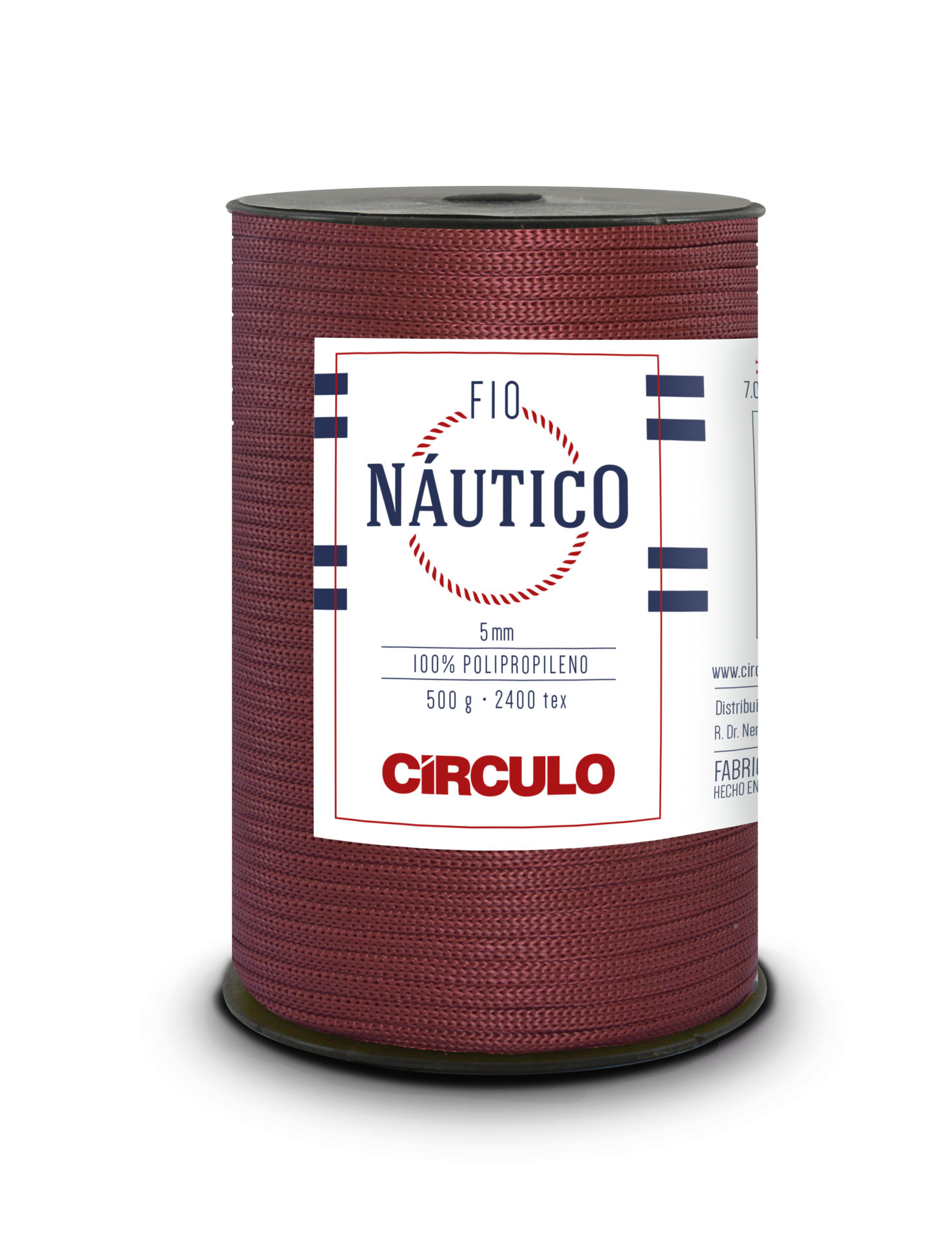 Rolo de fio náutico vinho com etiqueta da marca Círculo