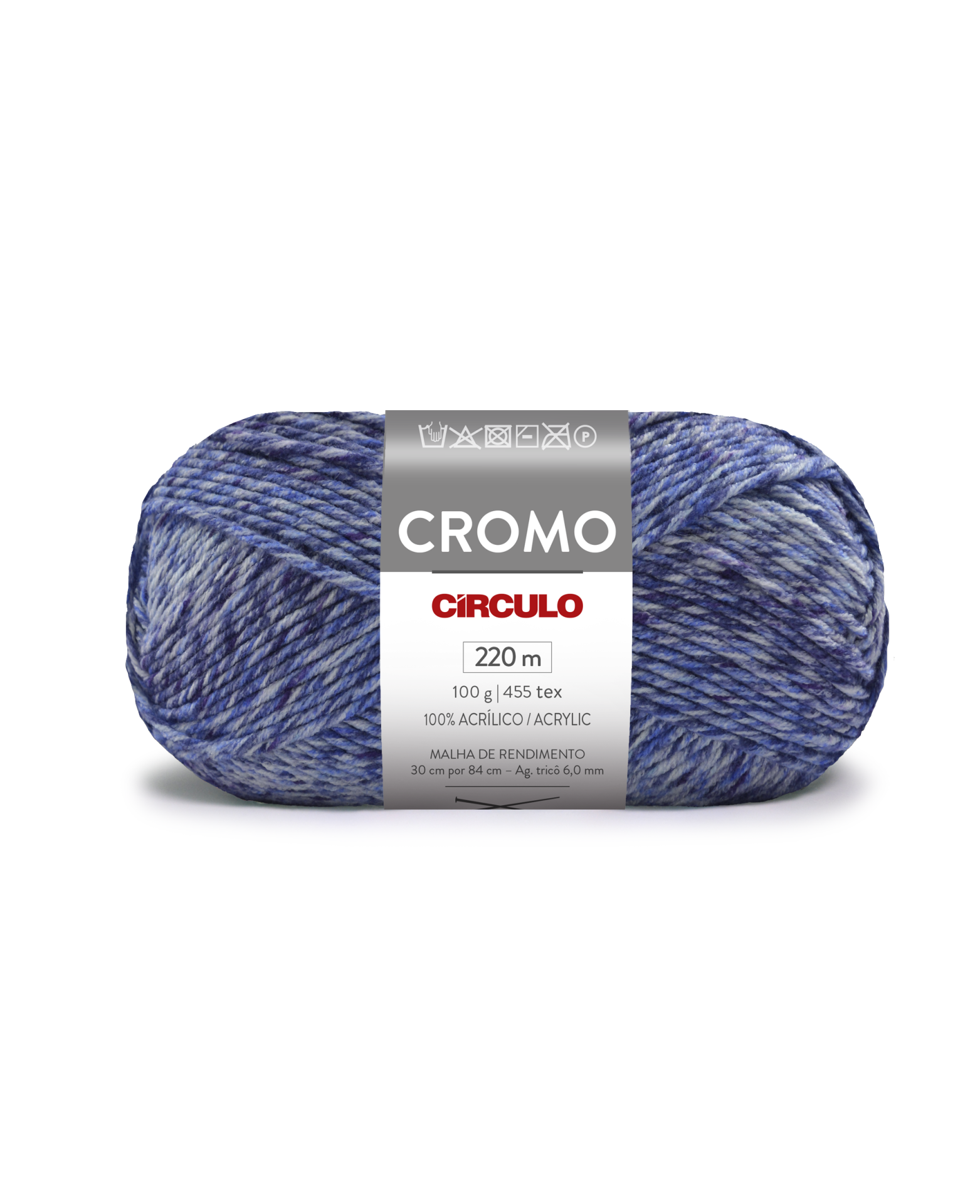 Novelo de lã azul mesclada CÍRCULO CROMO com etiqueta cinzenta