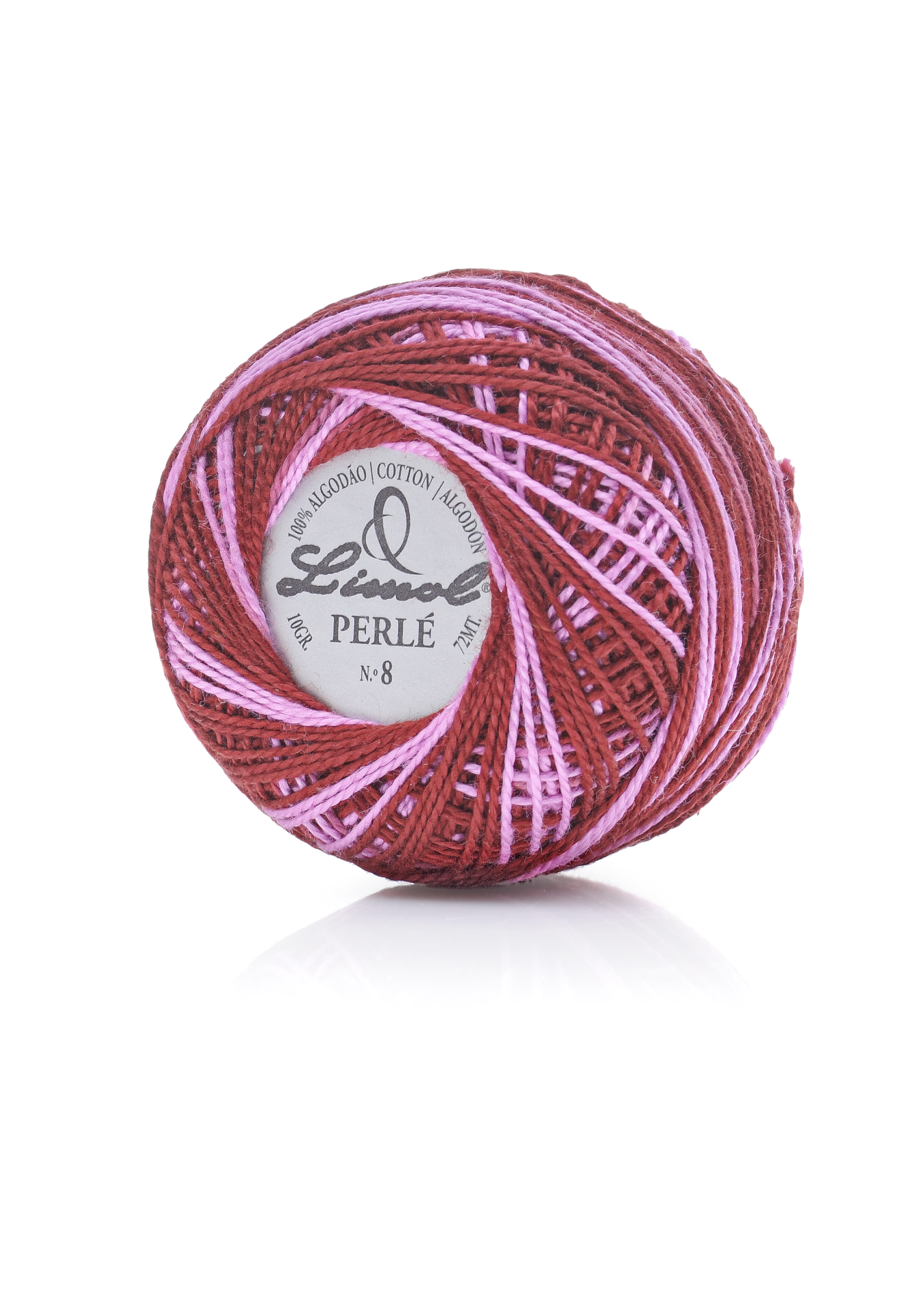 Rolo de linha de algodão castanho e rosa Linol Perlé n.º 8