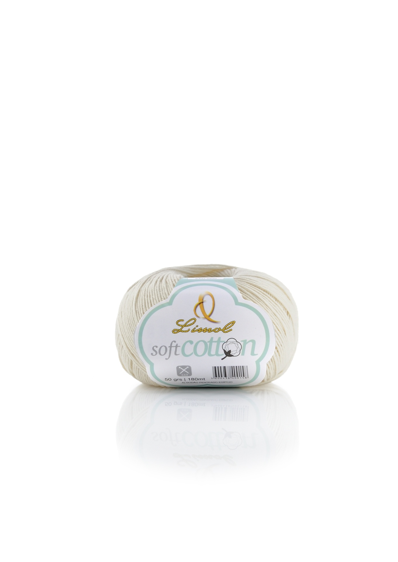 Novelo de fio de algodão branco com etiqueta Lissacel