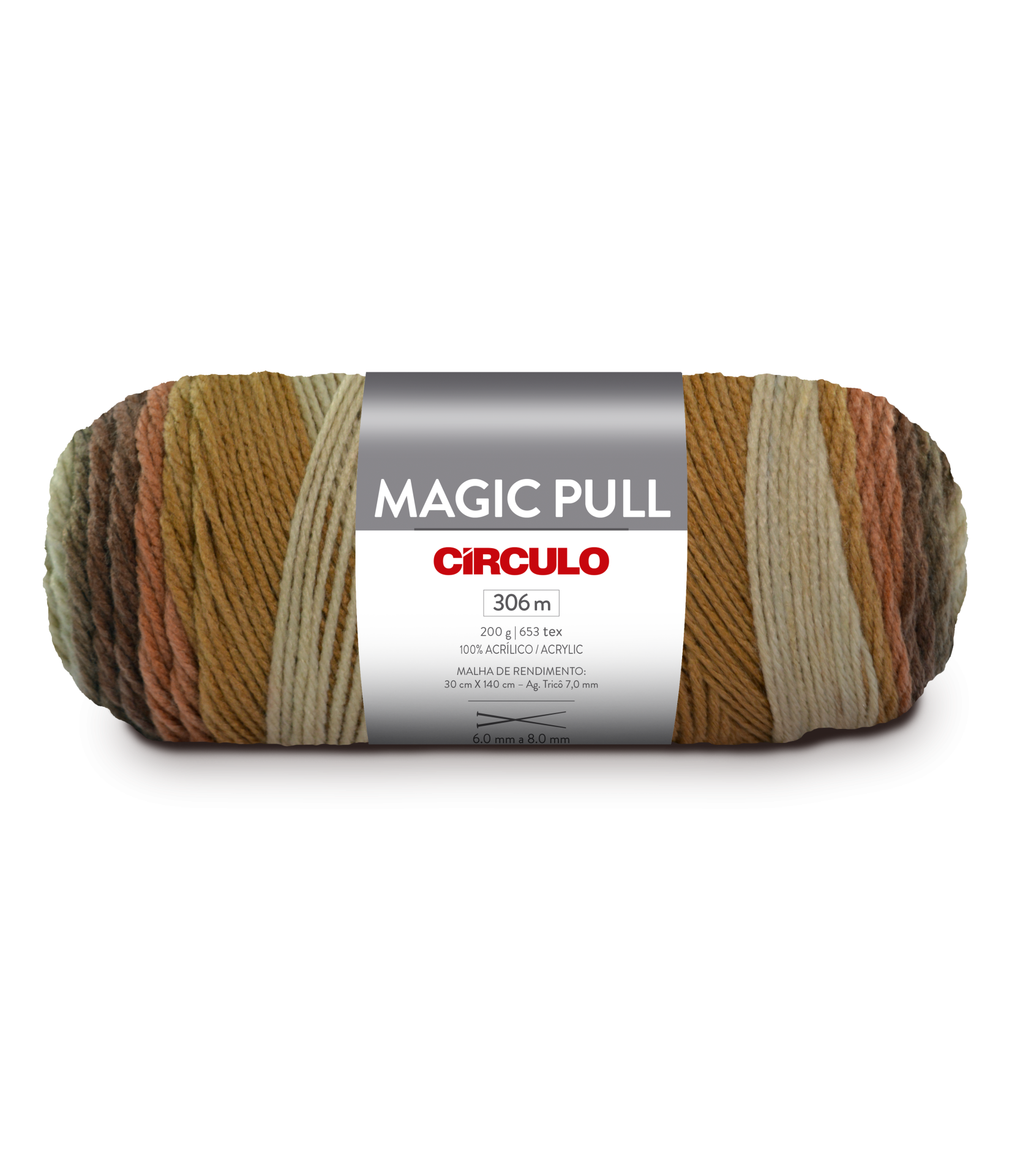 Skein de lã multicolorida Magic Pull da Círculo com tons castanhos e bege.