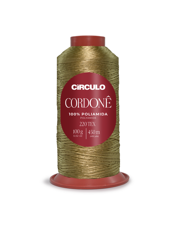 Rolo de linha dourada CORDONÊ em suporte vermelho