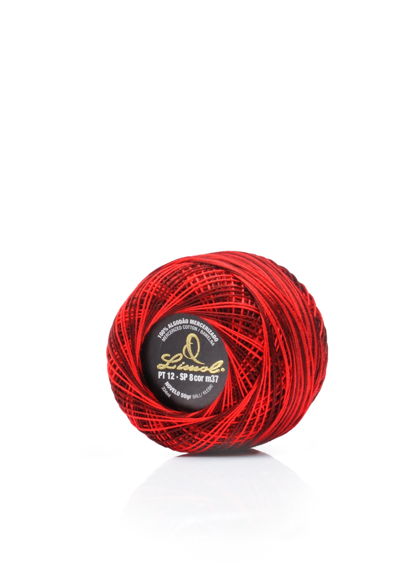 Esfera vermelha de linha com rótulo preto