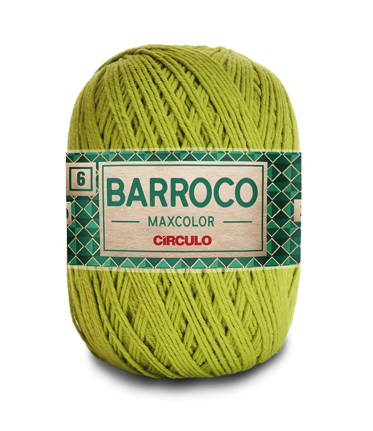 Novelo de fio Barroco Maxcolor cor verde claro com etiqueta verde e branco