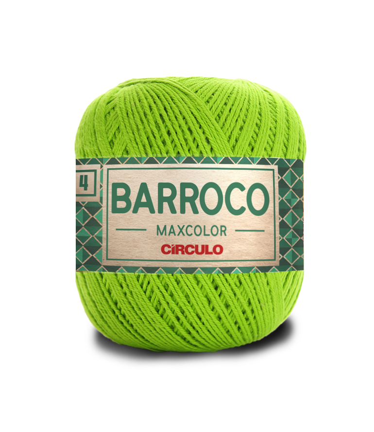 Novelo de fio verde limão com etiqueta BARROCO MAXCOLOR CÍRCULO