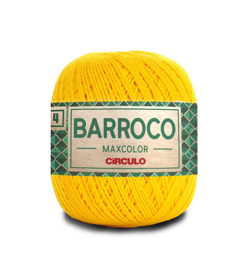 Novelo de fio amarelo Barroco Maxcolor da marca Círculo com etiqueta verde e branca