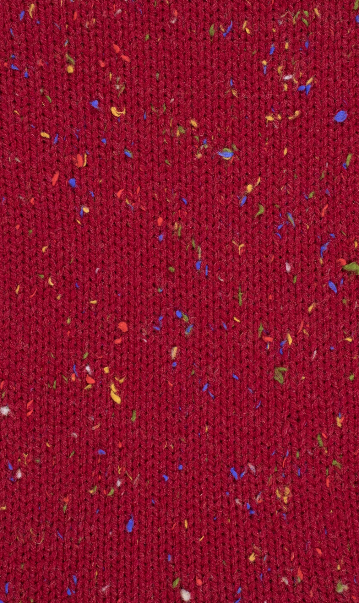 Tecido de malha vermelho com manchas coloridas