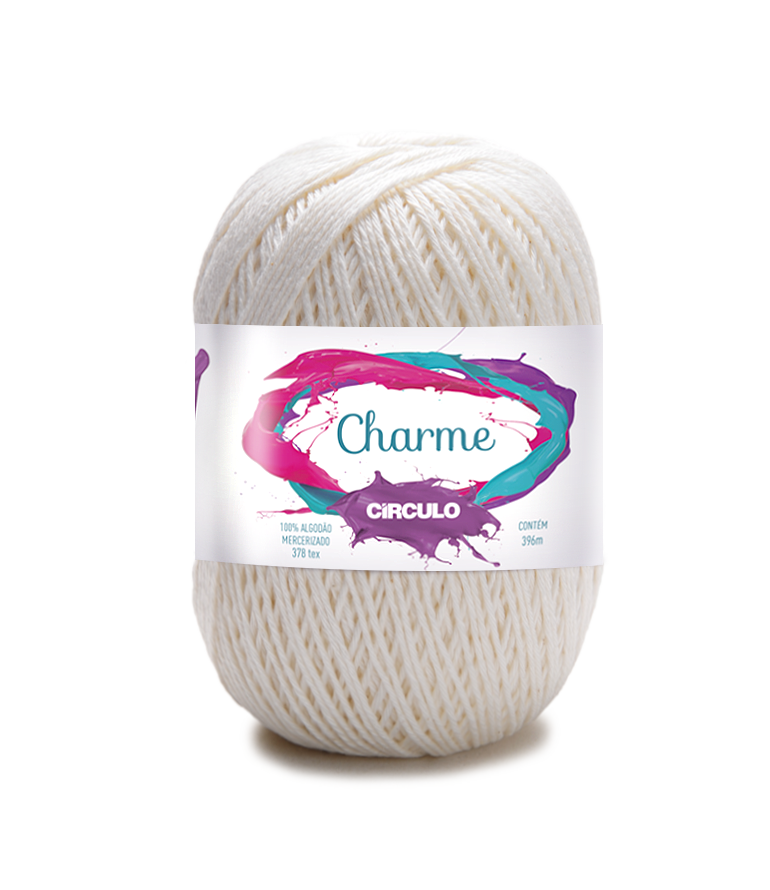 Novelo de fio de algodão branco Charme Circulo com etiqueta colorida