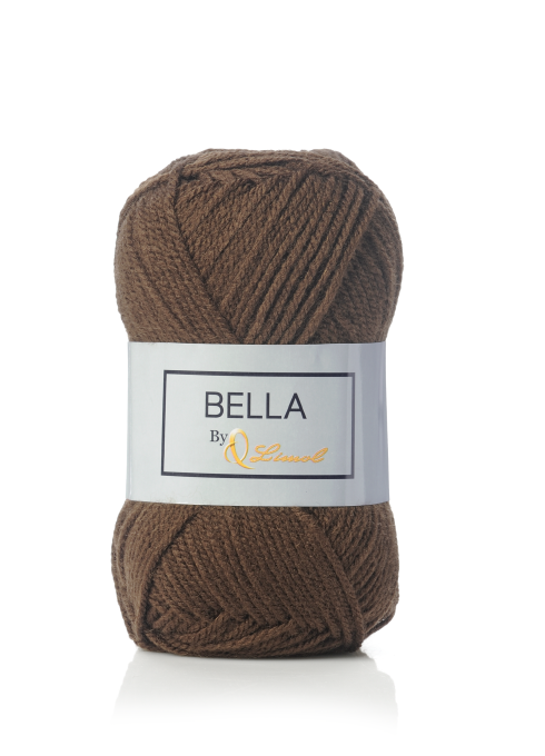 Novelo de fio castanho com etiqueta branca