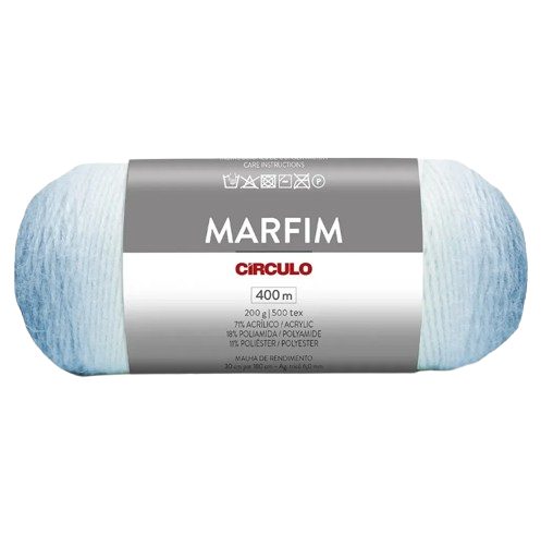 Novelo de lã azul claro da marca Círculo com etiqueta Marfim