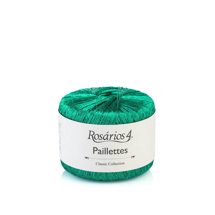 Novelo verde brilhante de fio Rosários 4 Paillettes com etiqueta branca