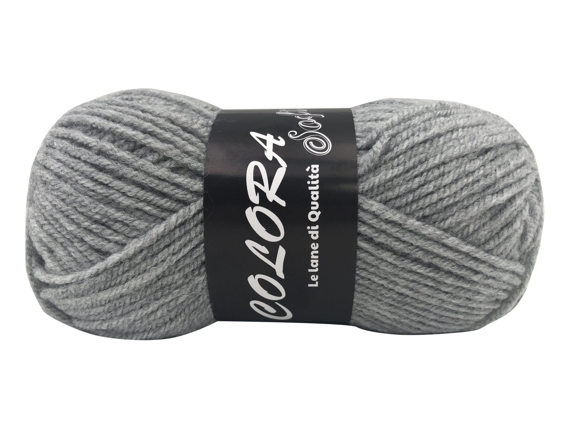 Novelo de lã cinzenta Colora com etiqueta preta