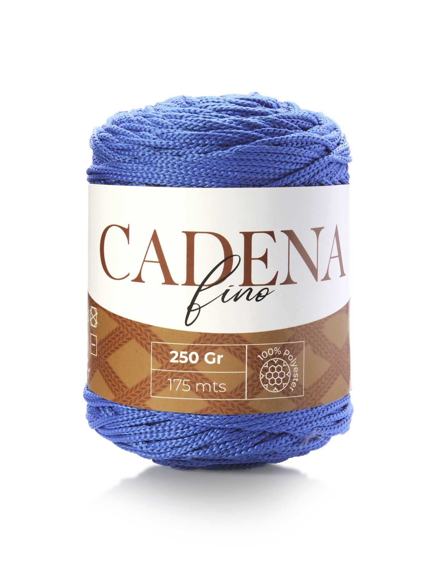 Rolo de fio azul com etiqueta CADENA fino 250 Gr 175 mts 100% poliéster