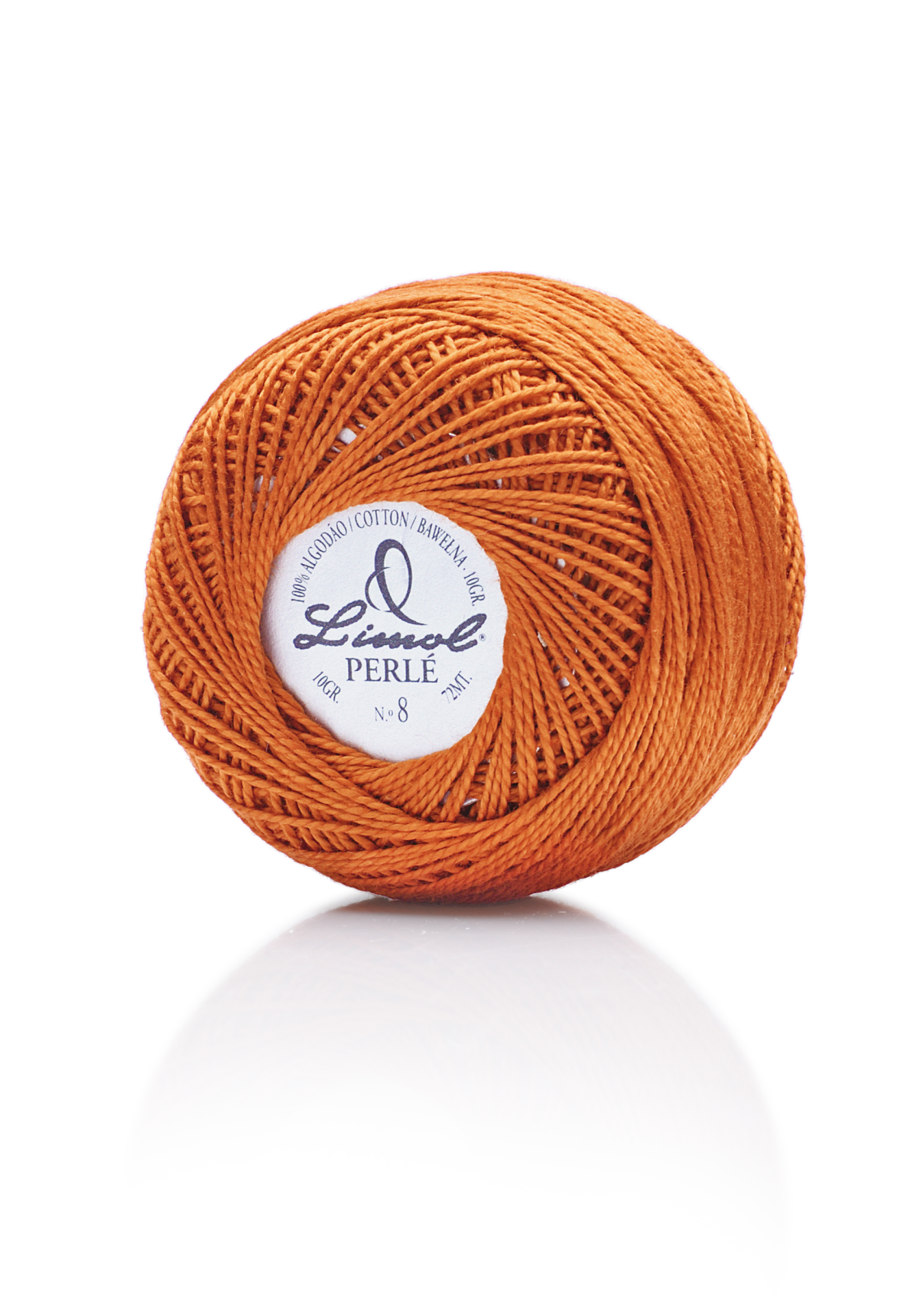 Bobine de linha de algodão laranja Linoul Perlé com etiqueta centrada