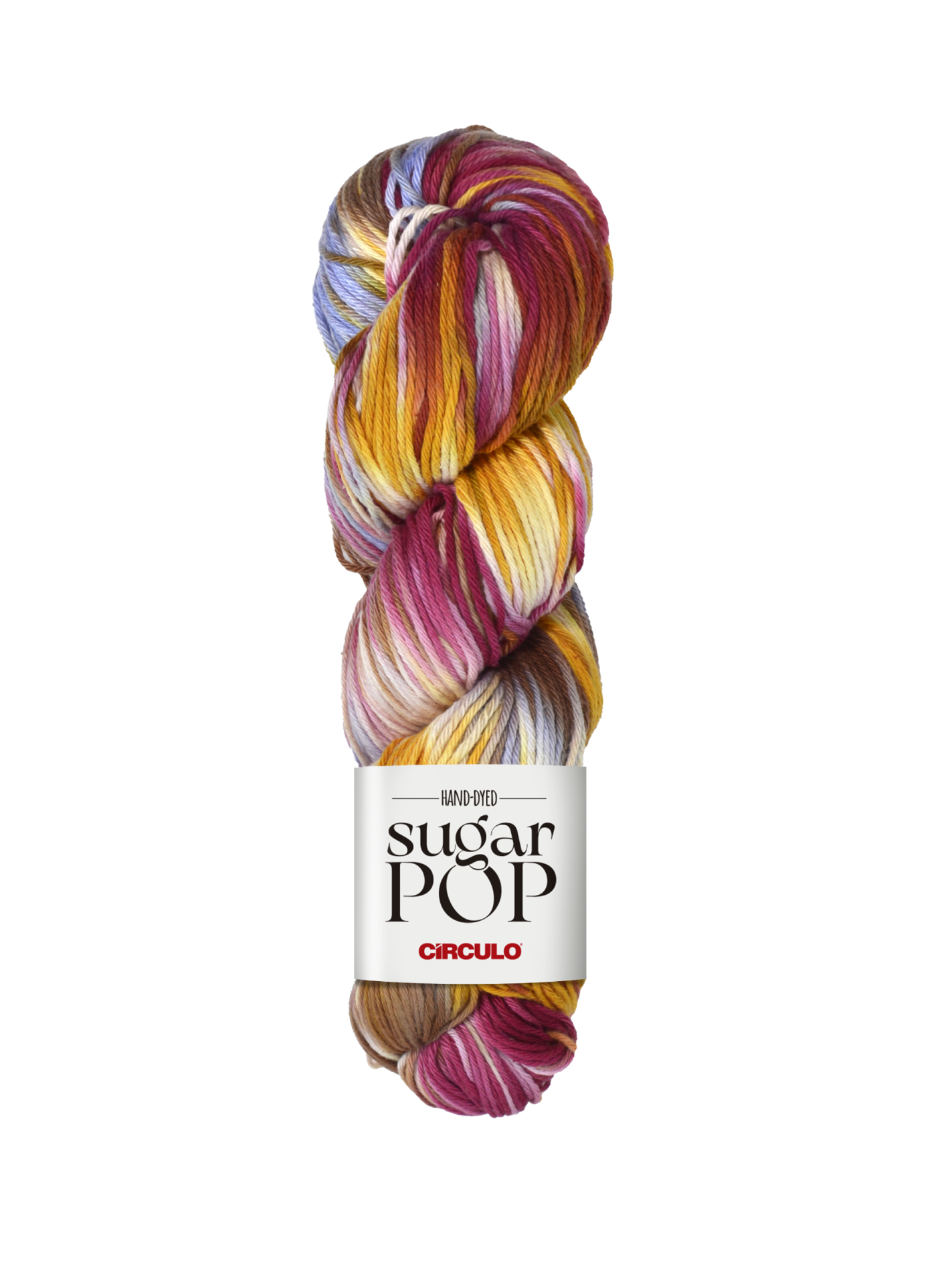 Novelo de lã multicolorida com etiqueta