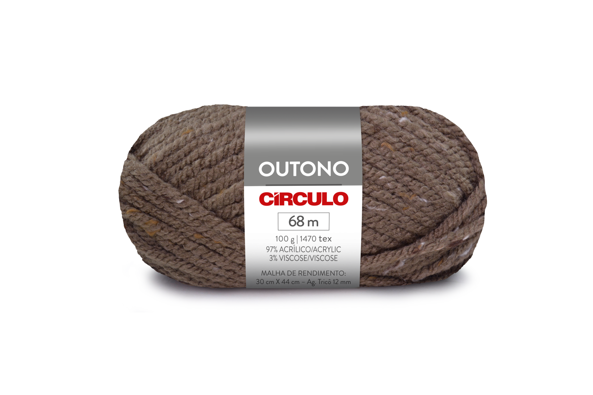 Novelo de lã marrom com etiqueta Círculo OUTONO