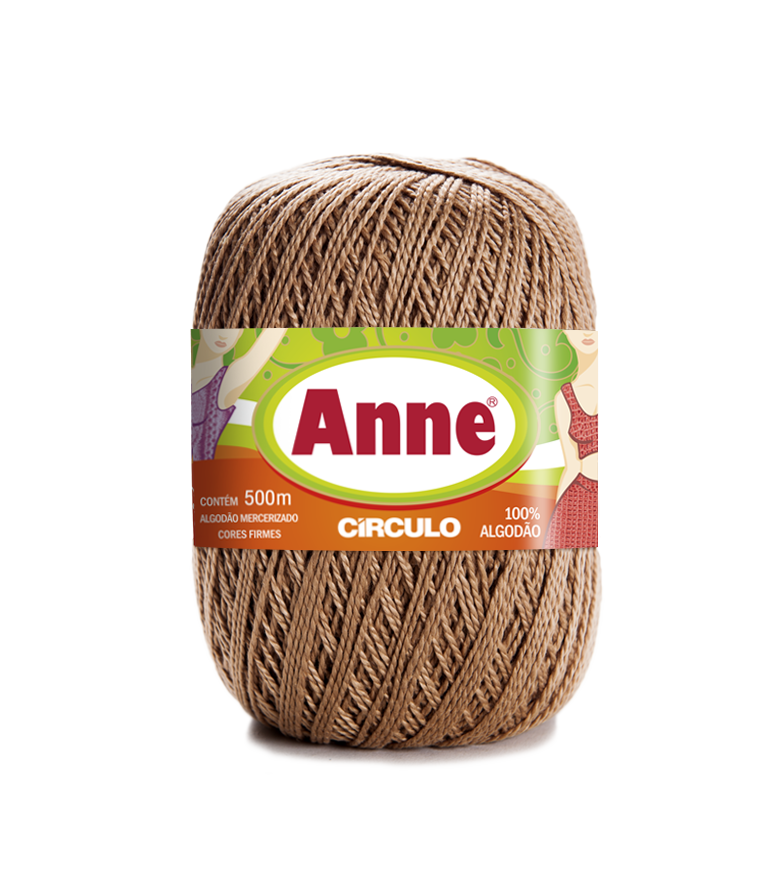 Rolo de fio de algodão marrom da marca Anne Círculo com embalagem colorida