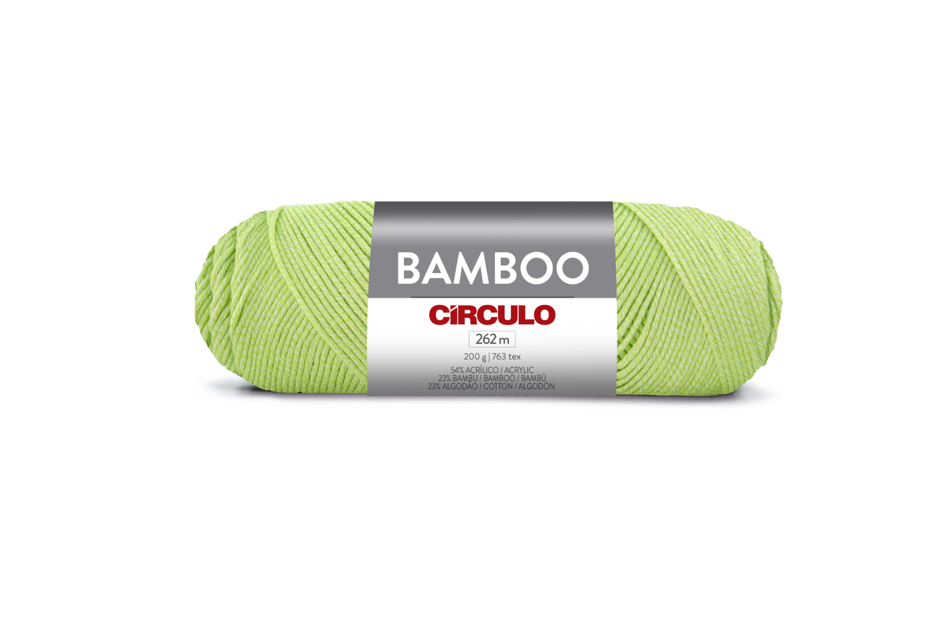 Novelo de linha verde claro com rótulo BAMBOO CÍRCULO