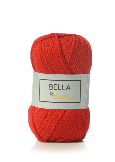 Novelo de lã vermelha com etiqueta branca e texto