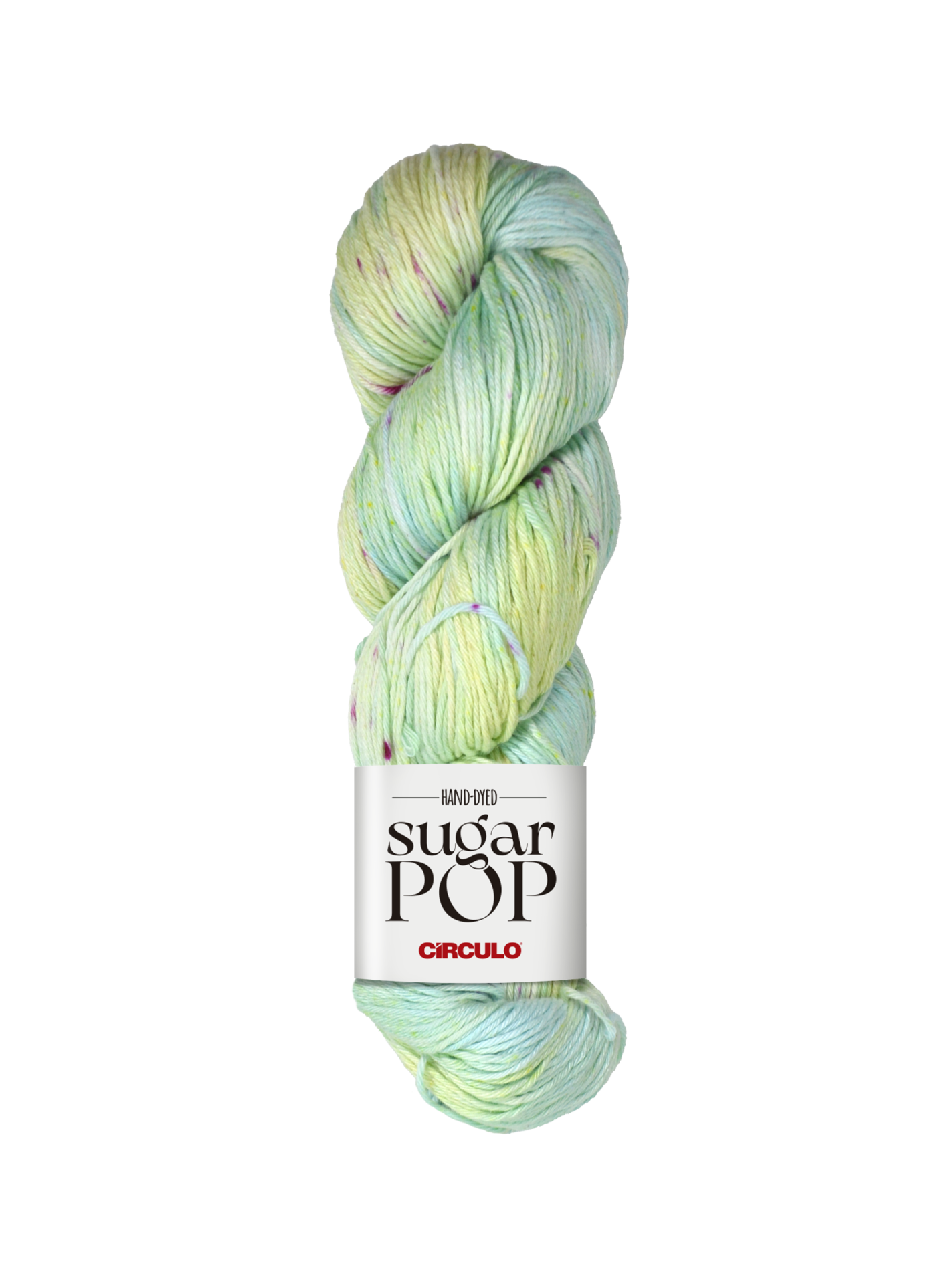 Novelo de lã multicolorida pastel com etiqueta branca