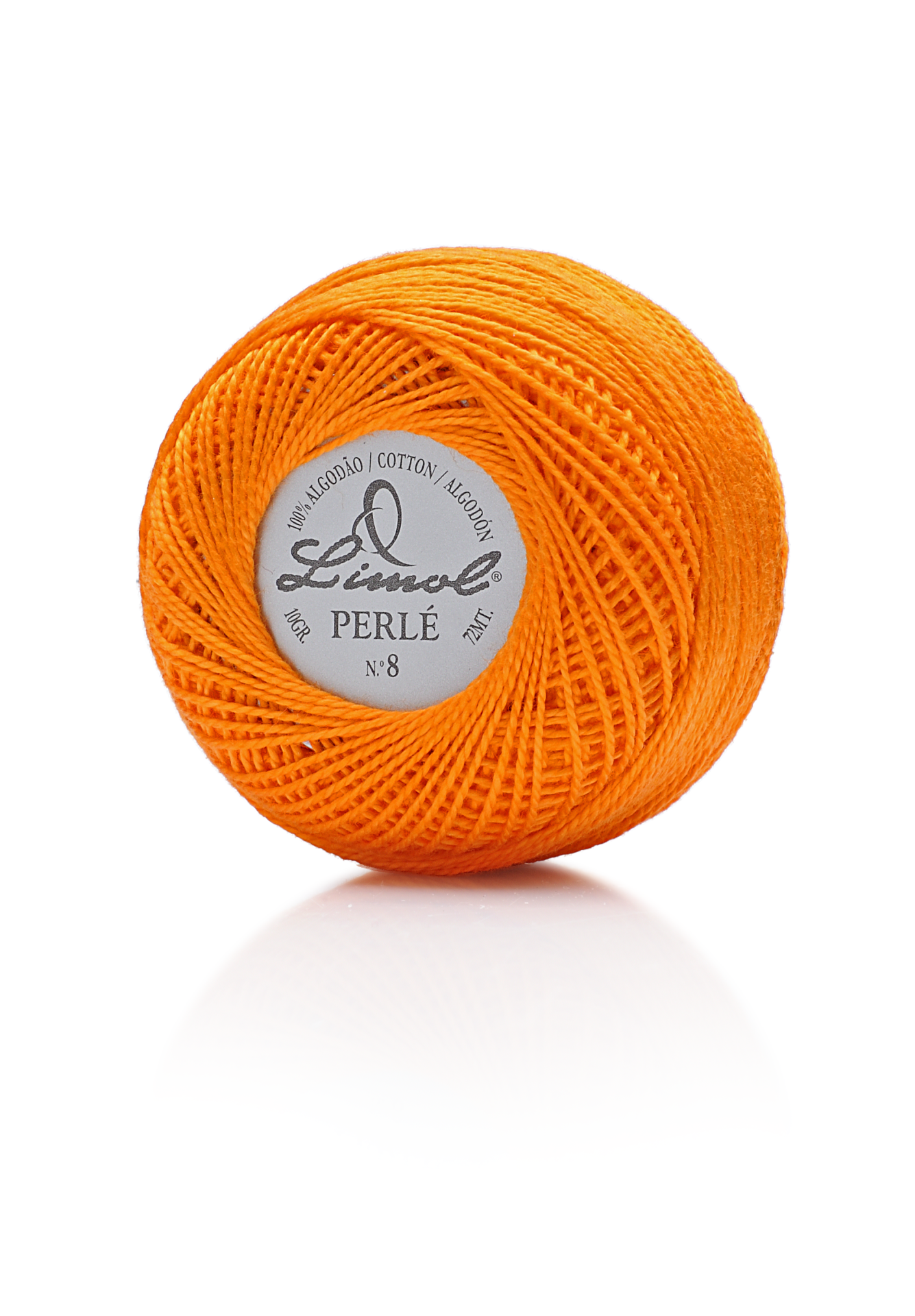 Rolo de linha laranja Limol Perlé nº 8 com etiqueta branca