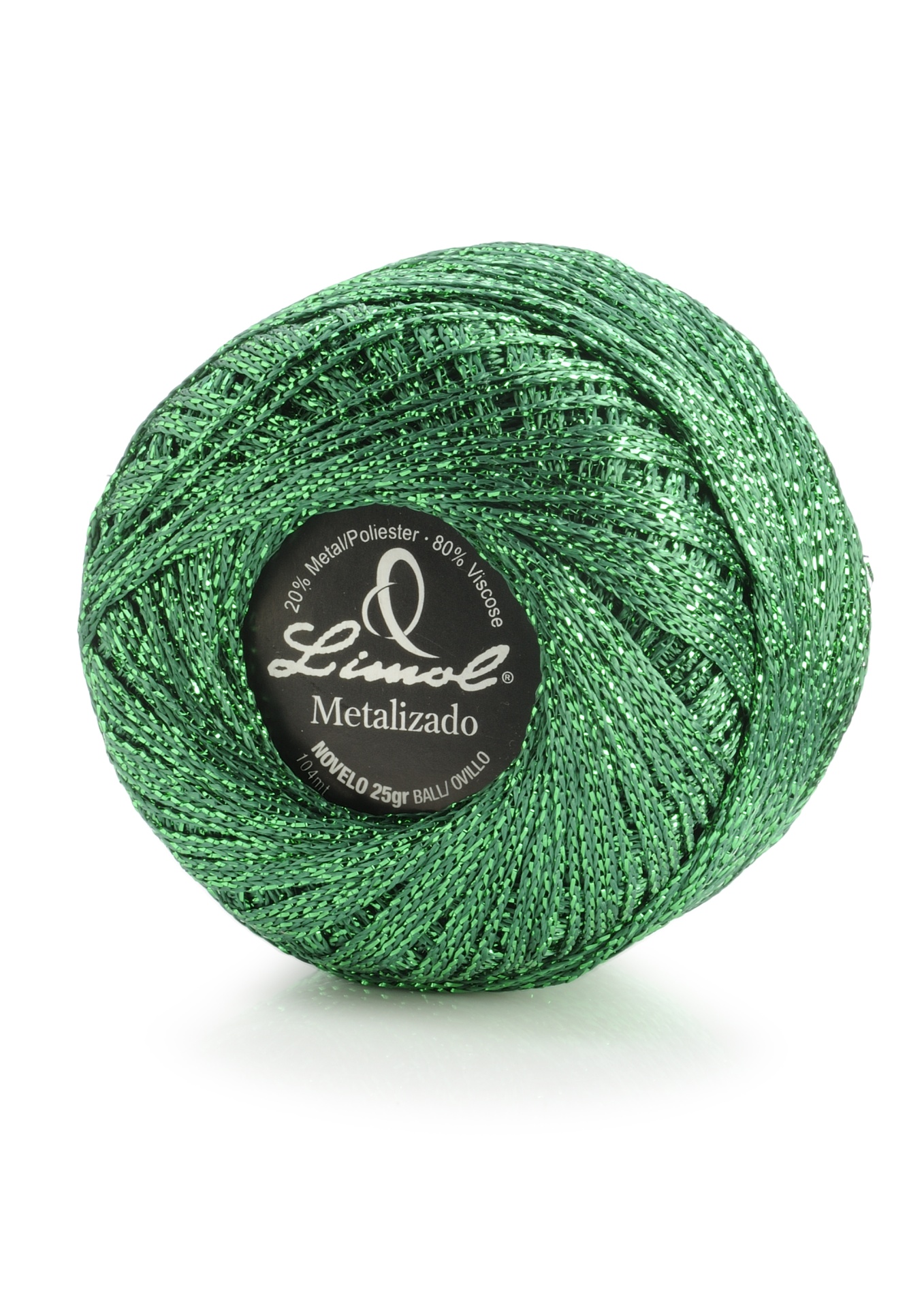 Novelo de fio metalizado verde Lincol com etiqueta preta central